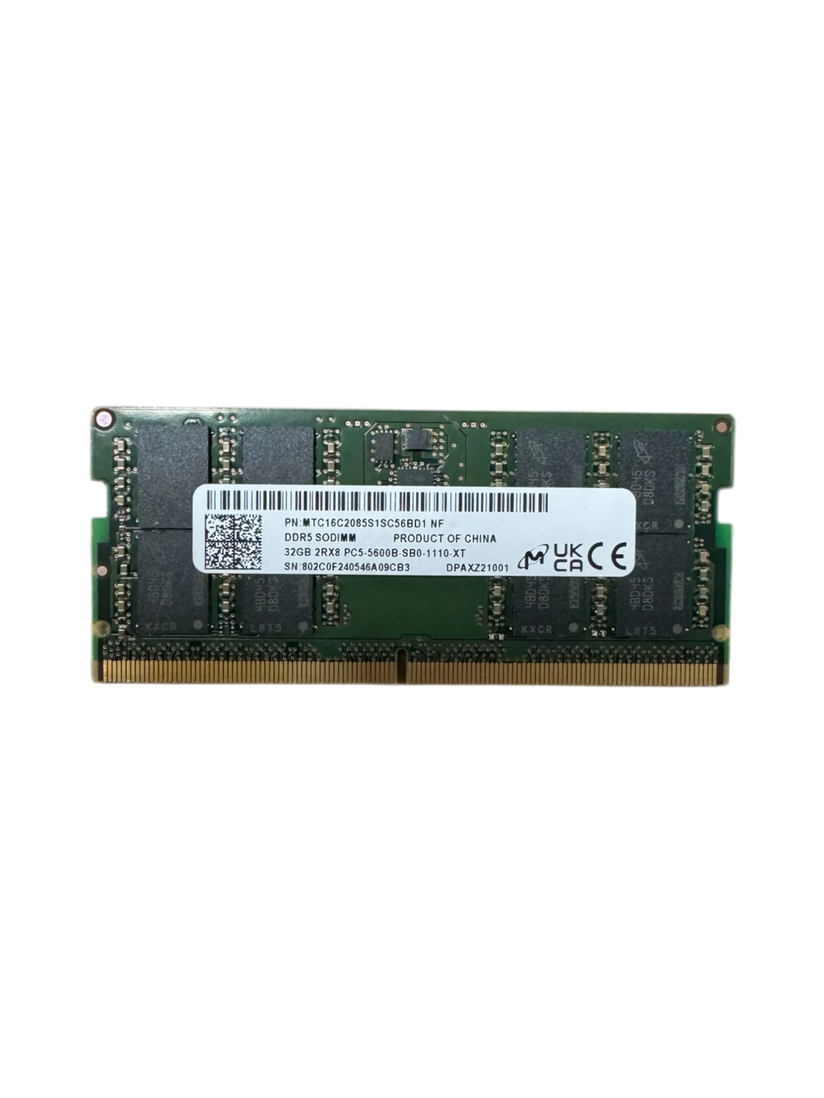 MICRON 32GB DDR5 SO-DIMM | 5600MHz | 262-pin | 2Rx8 | 1 jaar Garantie