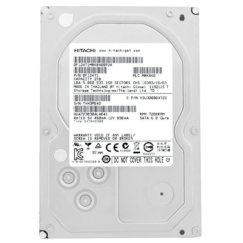 Hitachi Desktop 3000 GB (3 TB) HDD | HUA723030ALA641 | 3.5 inch - Storage
