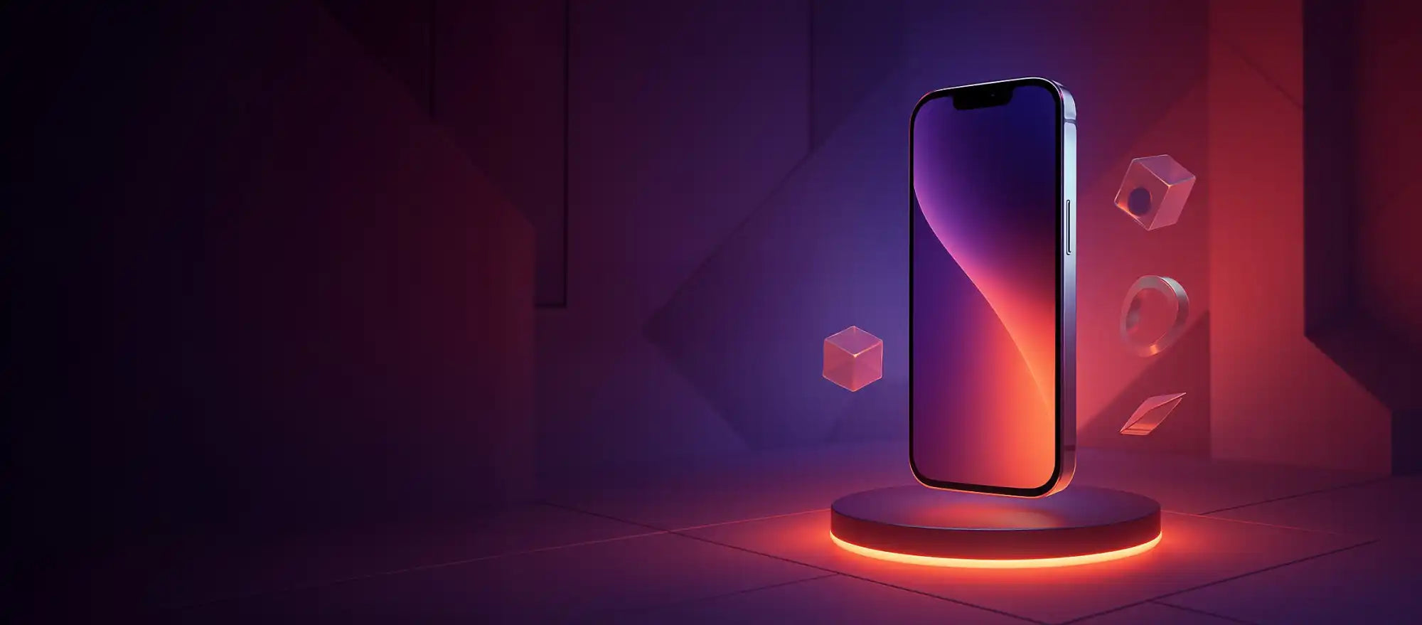 Moderne smartphone met een levendig, gradientkleurig scherm.