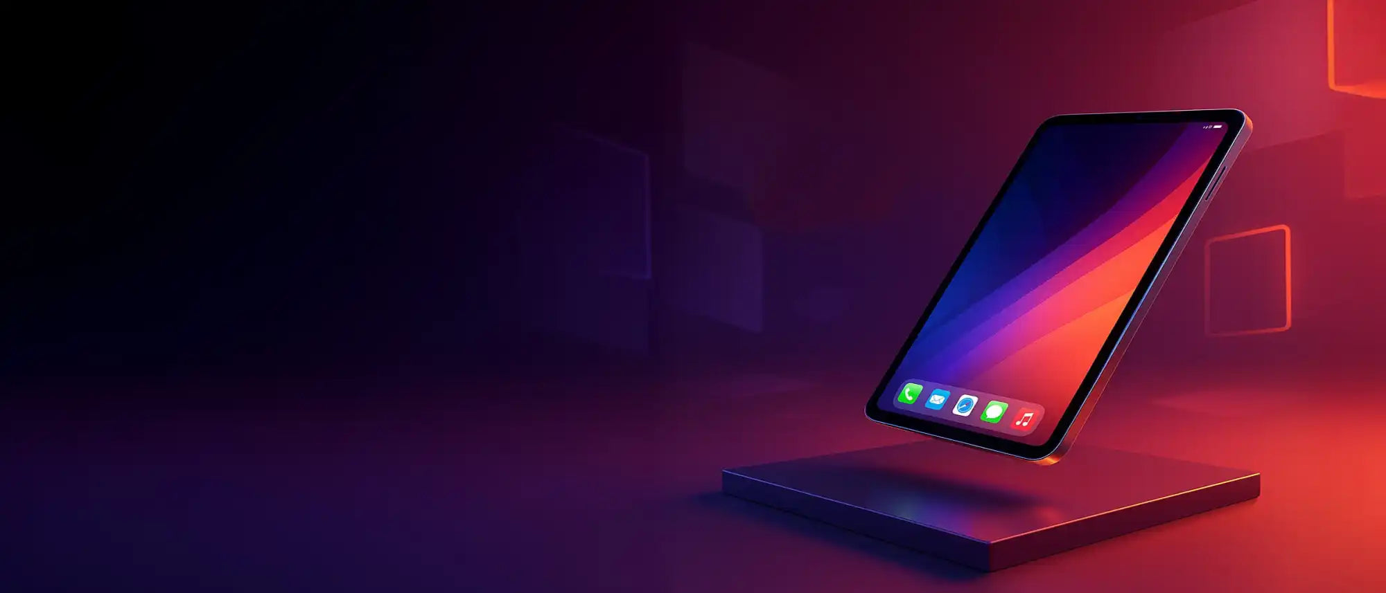 Een elegante, moderne tablet met een heldere, kleurrijke scherm waarop app-iconen worden weergegeven.