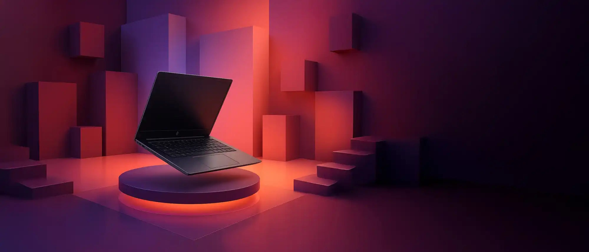 Strakke, open laptop met een donkere afwerking.