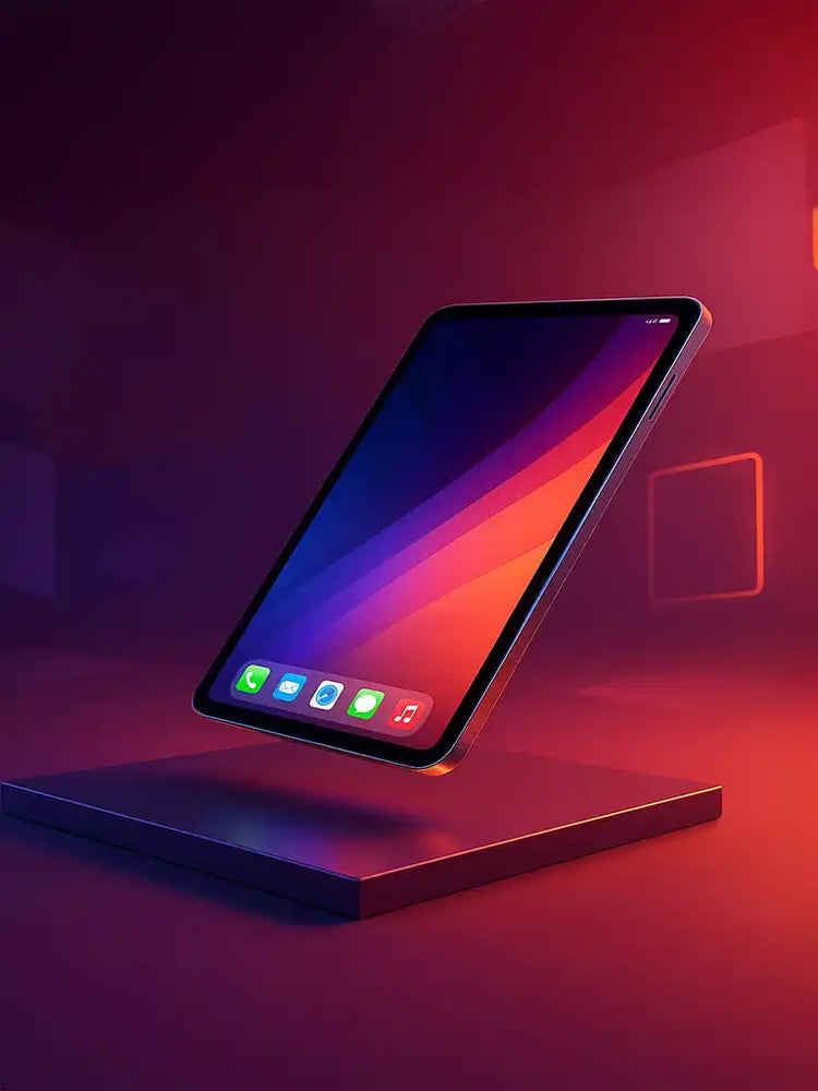 Een strakke tablet met een heldere, kleurrijke display en een rij app-pictogrammen.